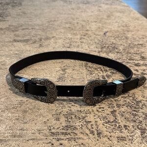 Black Western Belt with Silver Buckles